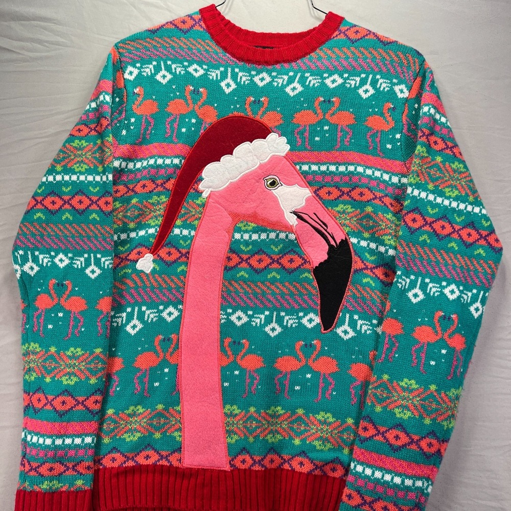 Blizzard Bay Christmas Sweater Mens Small Flamingo Acrylic Knit Ugly Holiday